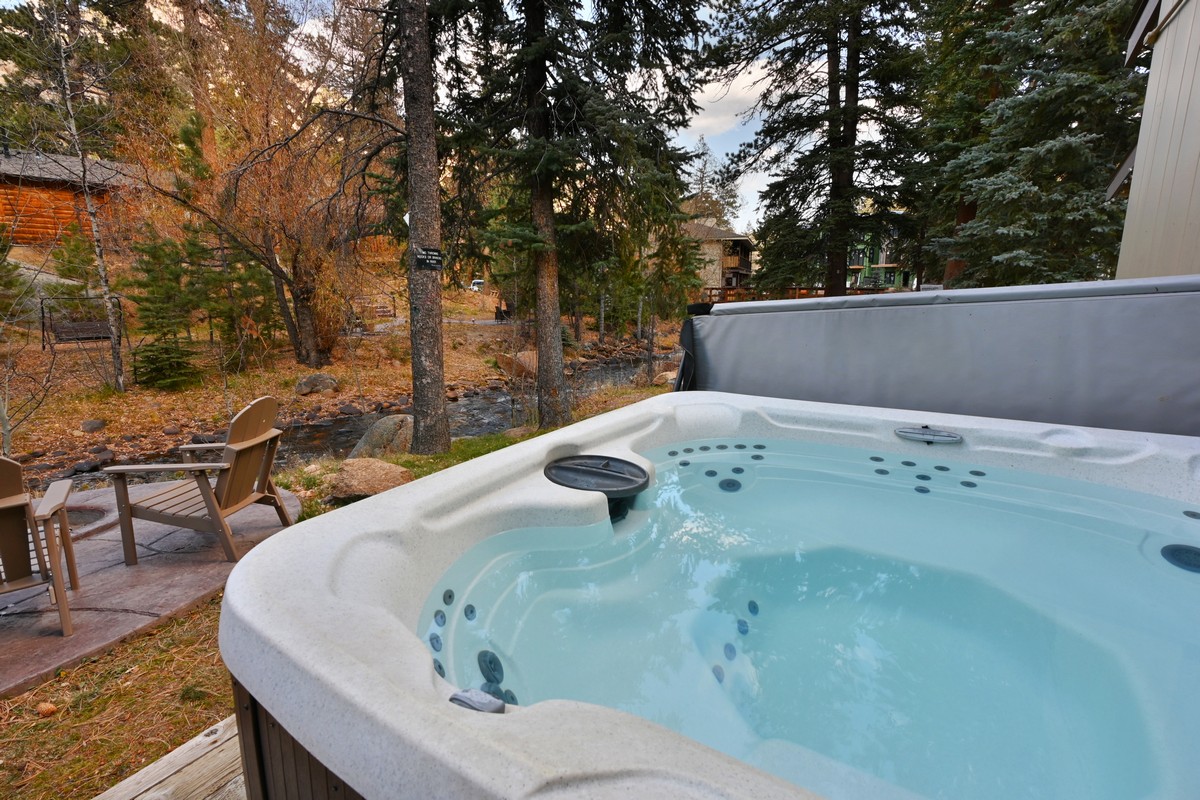 Private hot tub on Fall River in Estes Park by RMNP